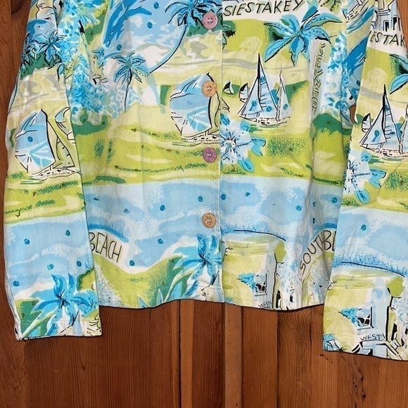 KEREN HERT Blue & Green Sailboat sequins Shirt Sz. S - Picture 5 of 17